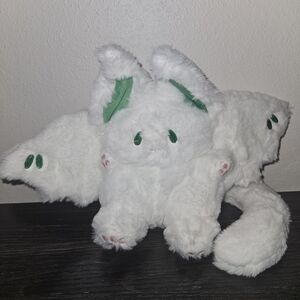White Plush Cat Bat with Green Accents